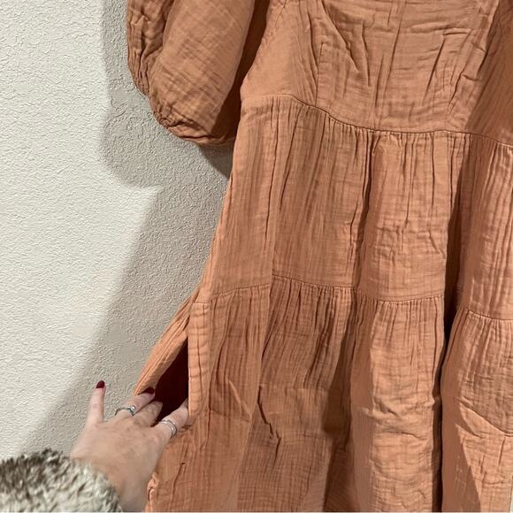 Louna Rust Orange Tiered Cotton Mini Dress MEDIUM - Picture 5 of 11